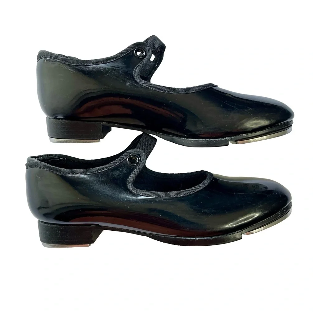 Capezio Kids Patent Leather Elastic Closure Tap Shoes Black Sz13.5